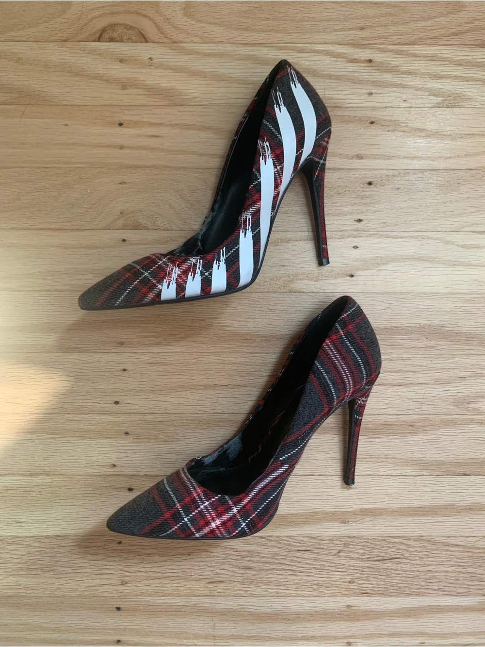 Aldo red, black, and white plaid high heels